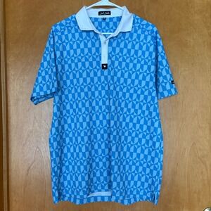 Bad Birdie Mens Golf Polo Shirt Blue‎ Geometric Pattern Short Sleeve Size M